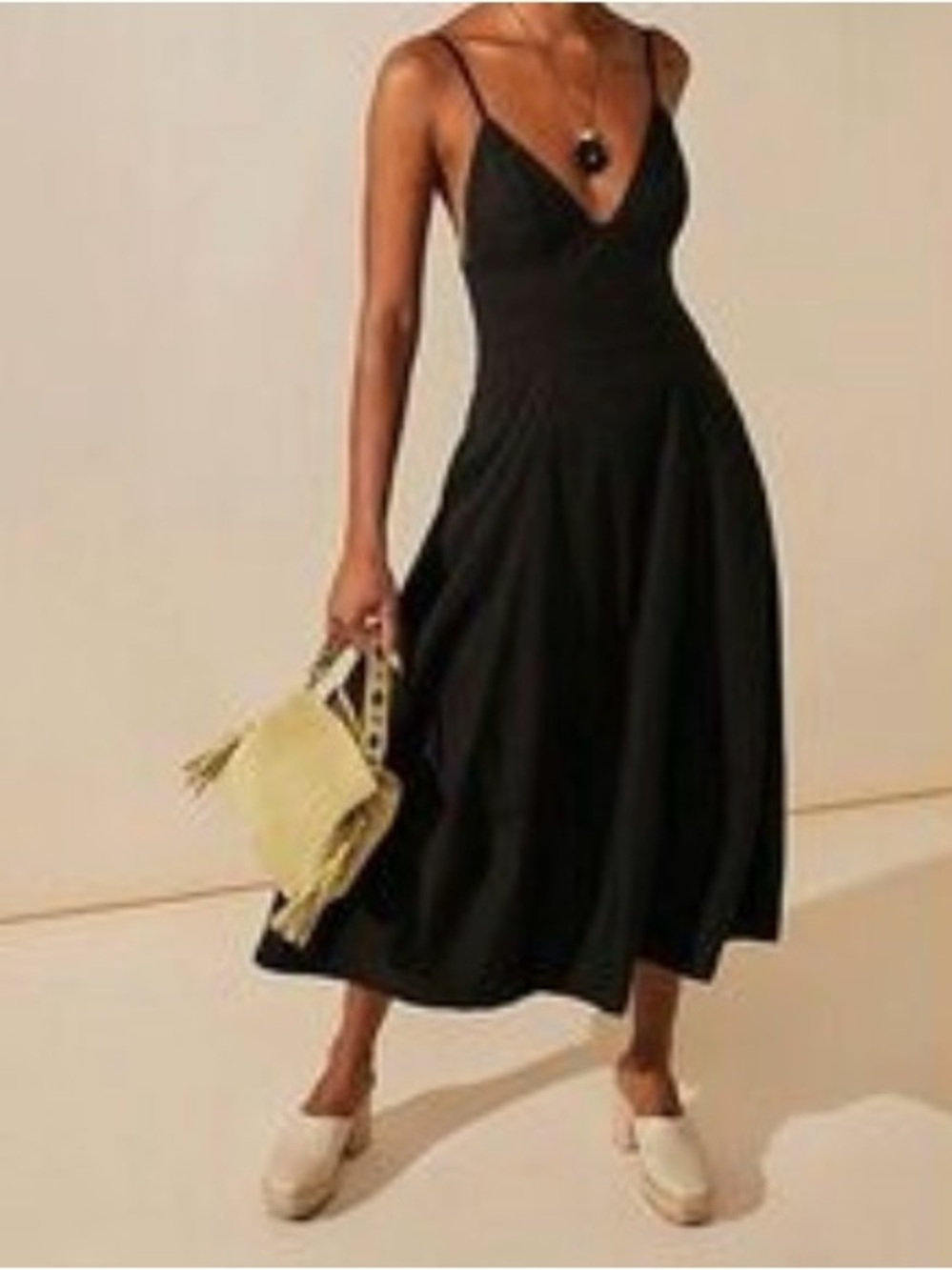 Free People Finer Things Romantic Midi Dress Black V-Neck A-Line Pockets sz XS